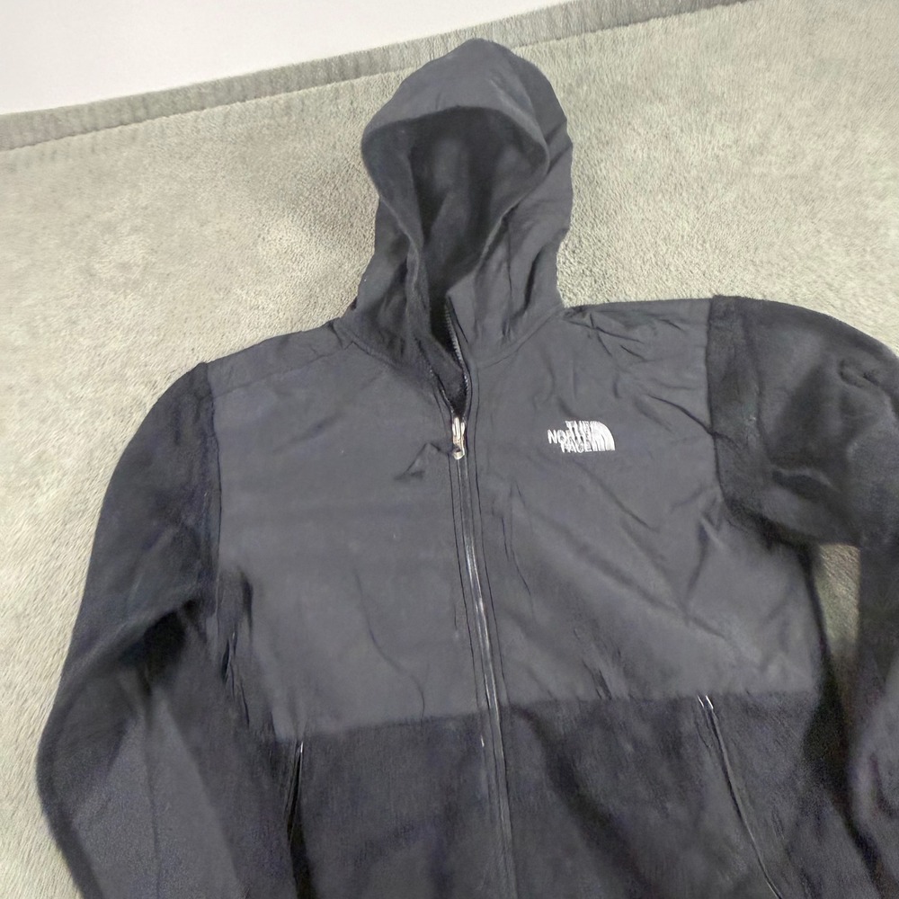The North Face Boys XL Black Hooded Denali Fleece Jacket Full Zip Overlay